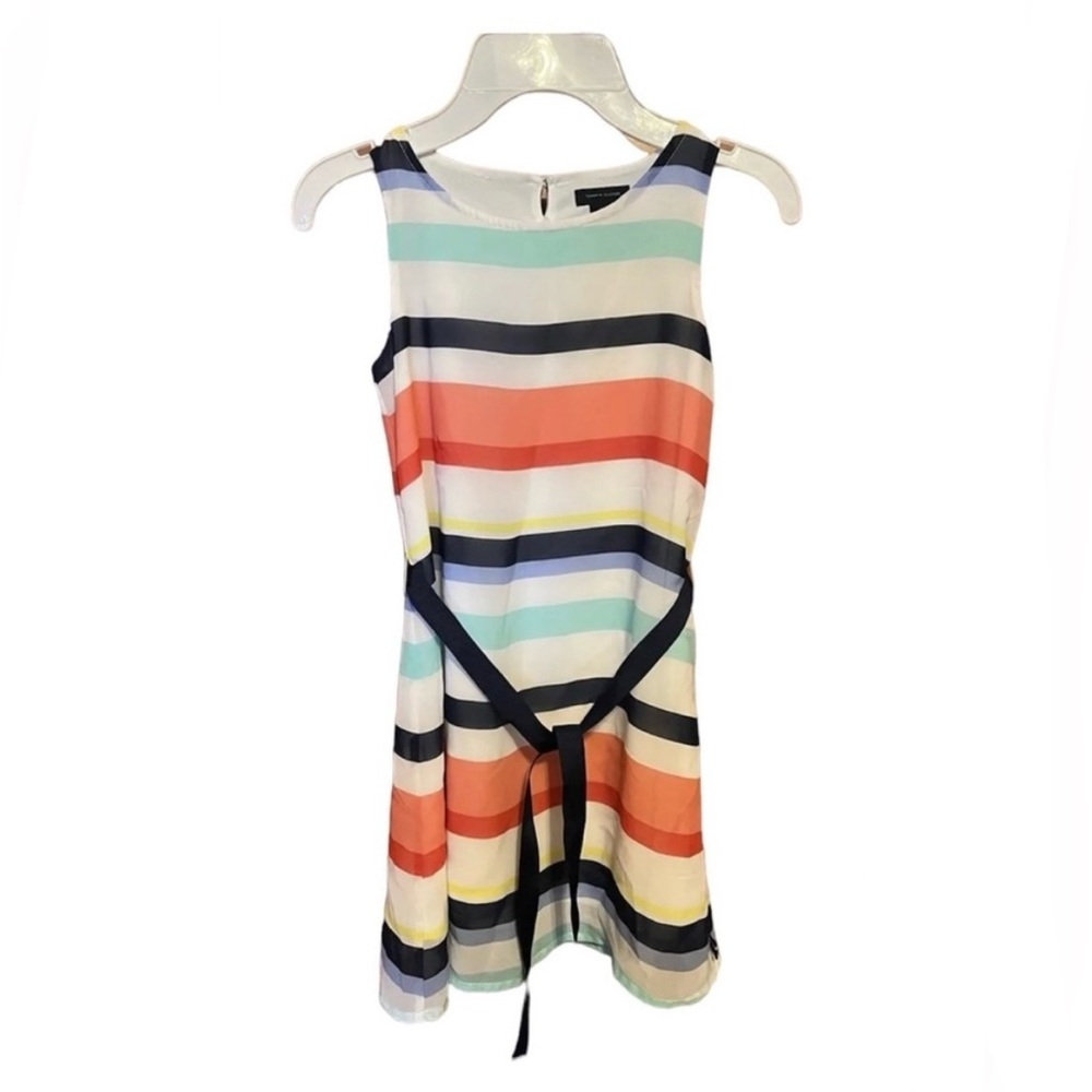 Tommy Hilfiger Girls Striped White Summer Dress With Belt Size 6